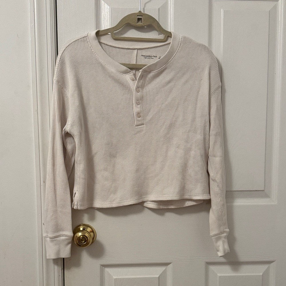 Abercrombie & Fitch Cream Long Sleeve Henley Top